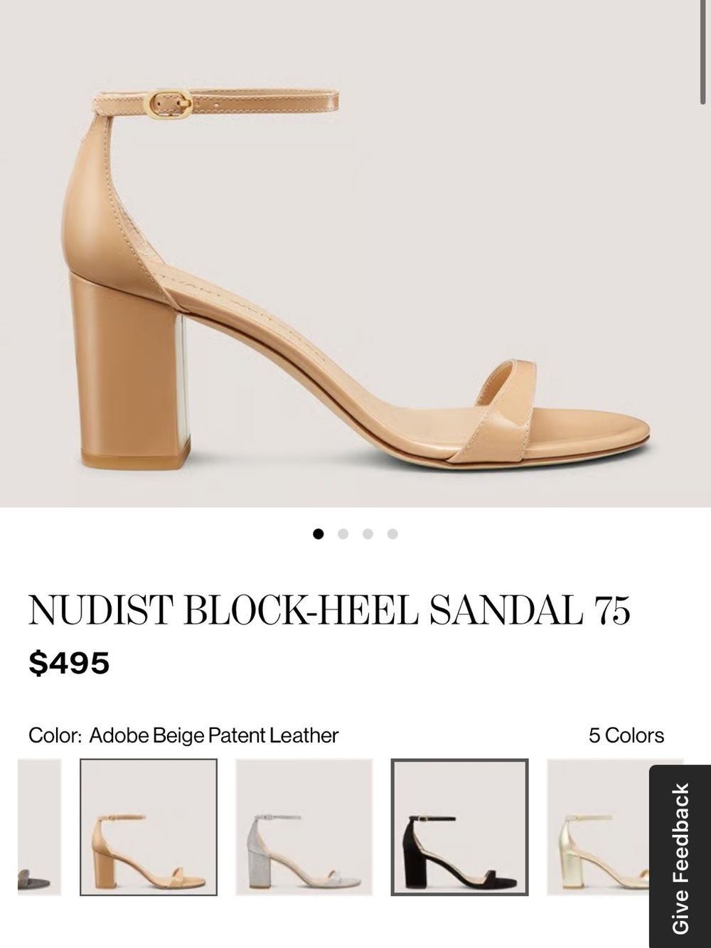 Stuart Weitzman Nude Patent Leather Ankle-Strap Block Heel Sandal